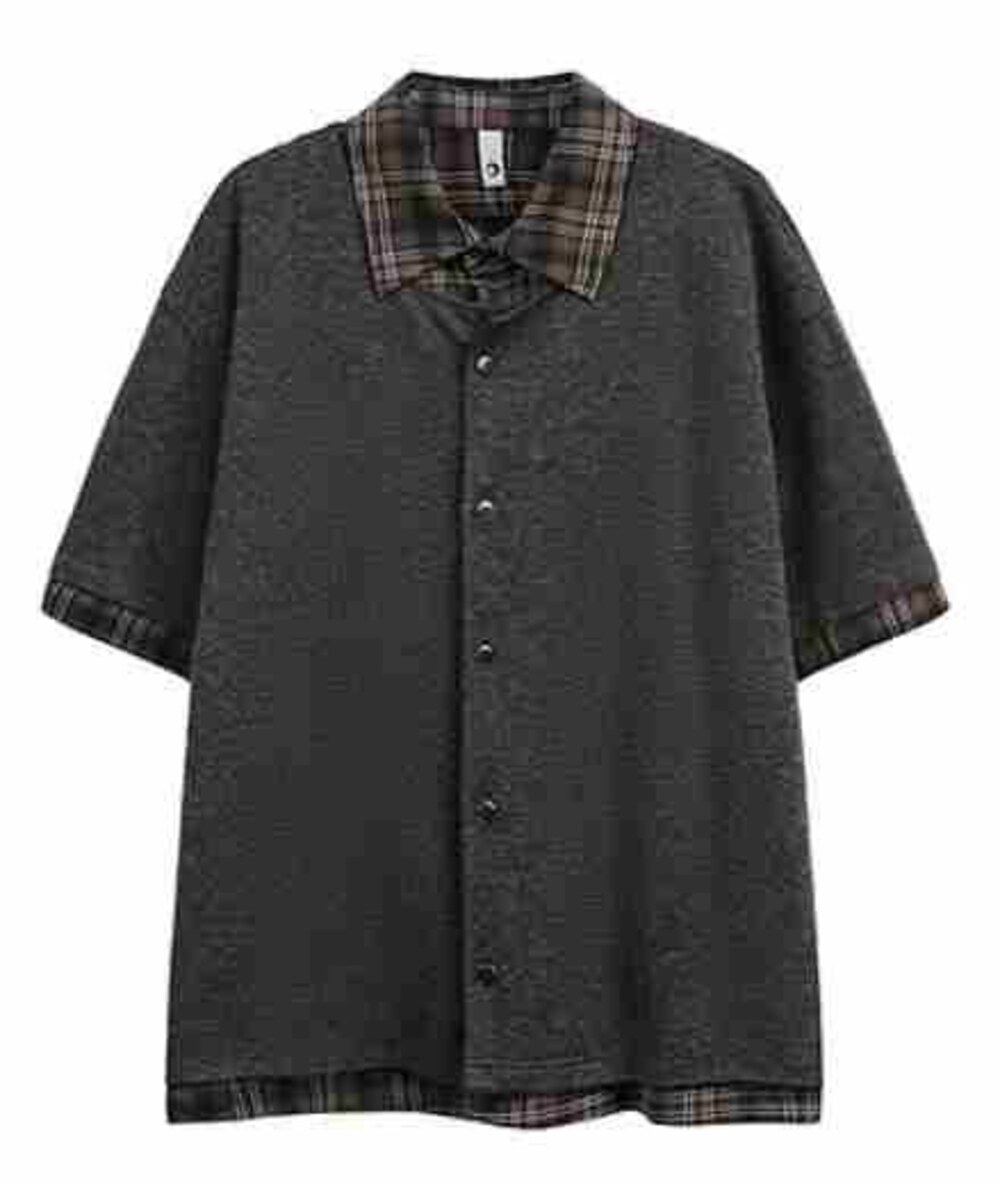 Dark Gray Plaid Trim Shirt